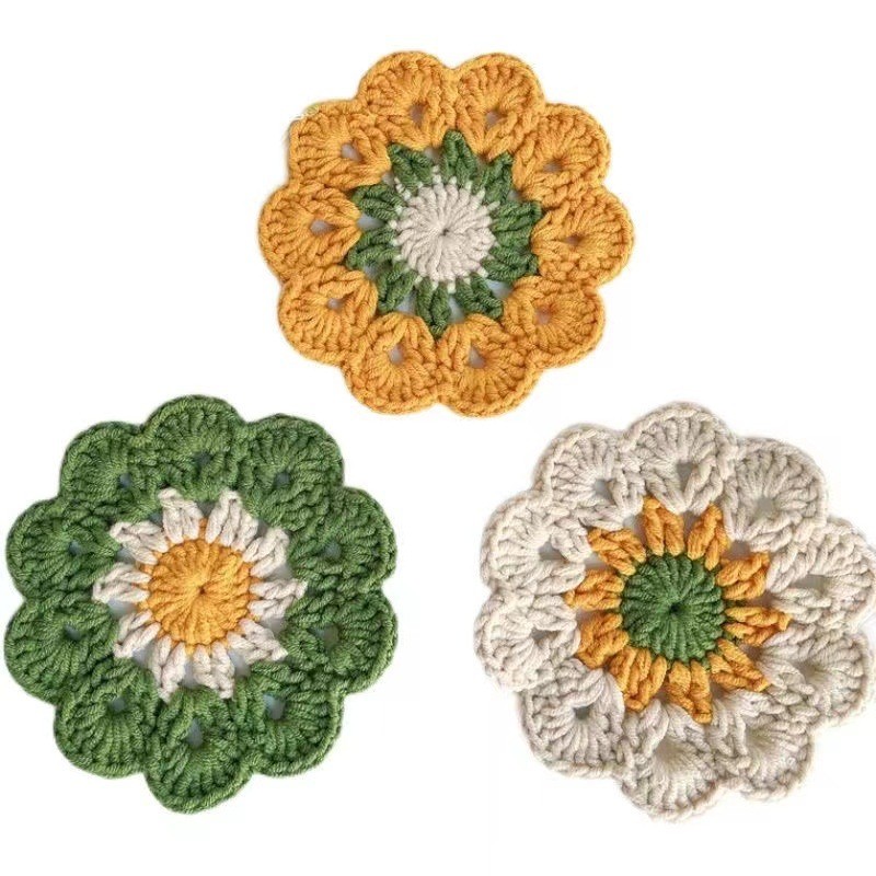 Small flower coasters, placemats, crochet potholders image