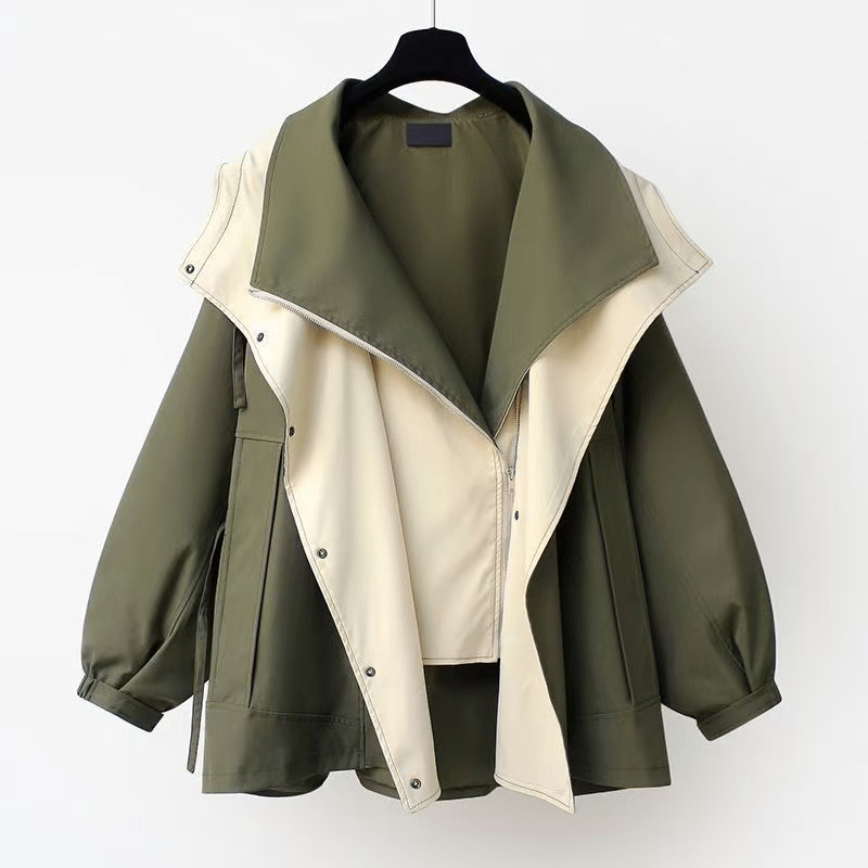 Loose lapel hooded zip-up trench coat image
