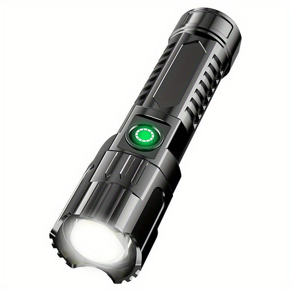 USB rechargeable flashlight with telescopic zoom and large floodlight image