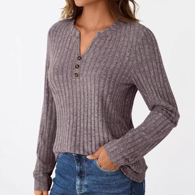 Women's Autumn Winter Casual Long Sleeve Shirt V Neck Top Faux Sweater