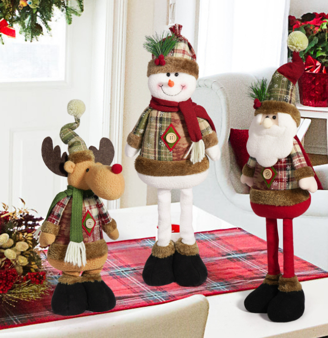 Christmas retractable plush toys, old man, snowman, reindeer, Christmas decorations