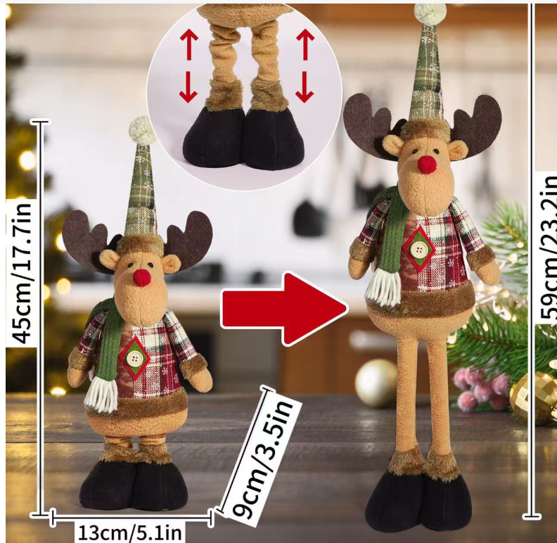 Christmas retractable plush toys, old man, snowman, reindeer, Christmas decorations