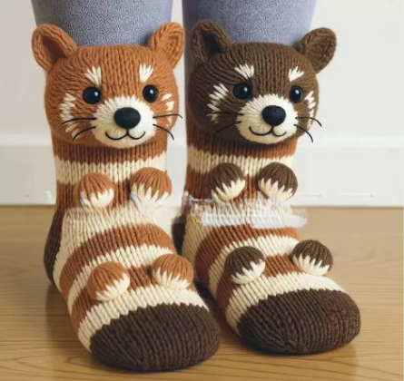 Knitted animal socks three-dimensional