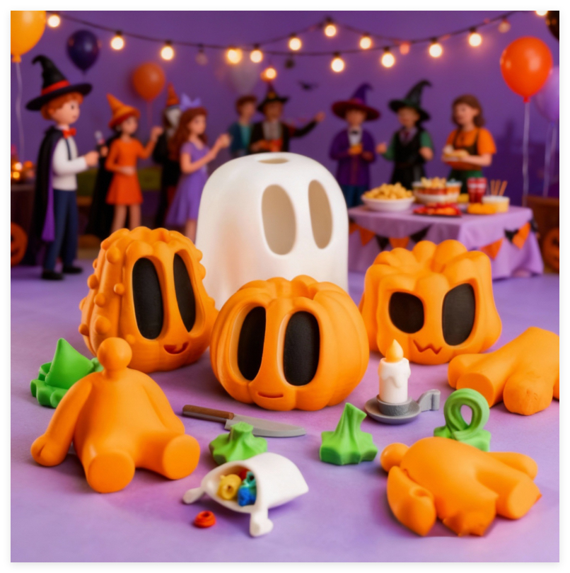 3D printed pumpkin figurine for Halloween decoration set