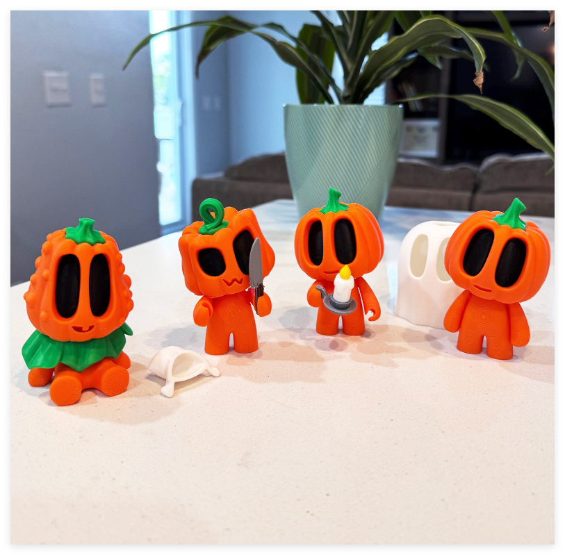 3D printed pumpkin figurine for Halloween decoration set