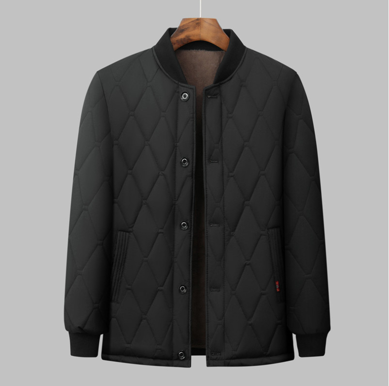 Men's autumn and winter cotton-padded coat with stand-up collar and fleece lining