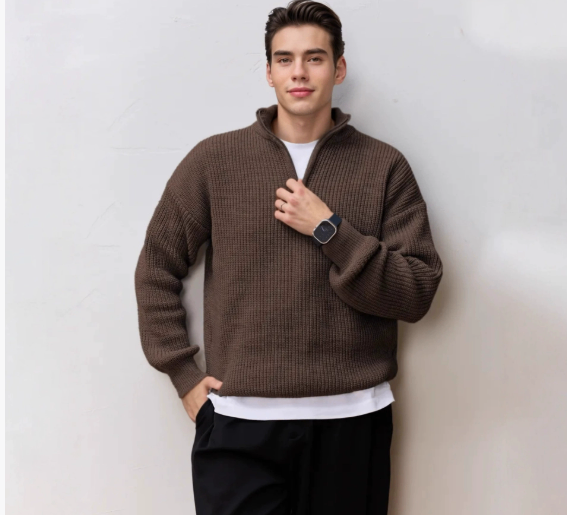 Men's Autumn/Winter Half-Zip Stand Collar Sweater image