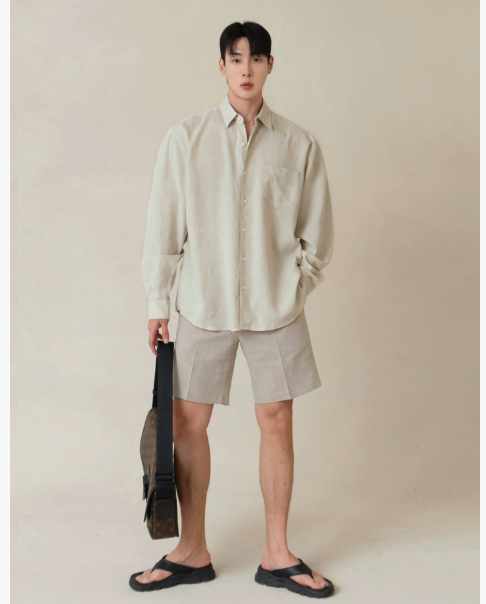 Cotton and linen long sleeved shirt image