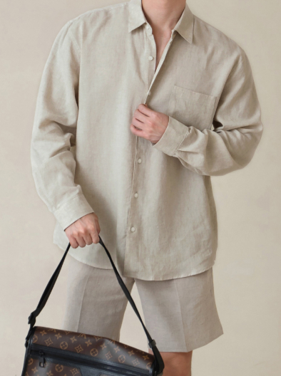 Cotton and linen long sleeved shirt