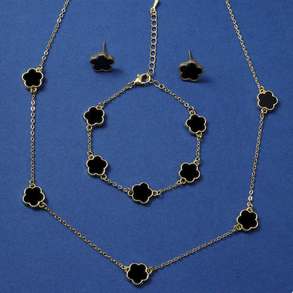 Five-leaf clover earrings and necklace three-piece set