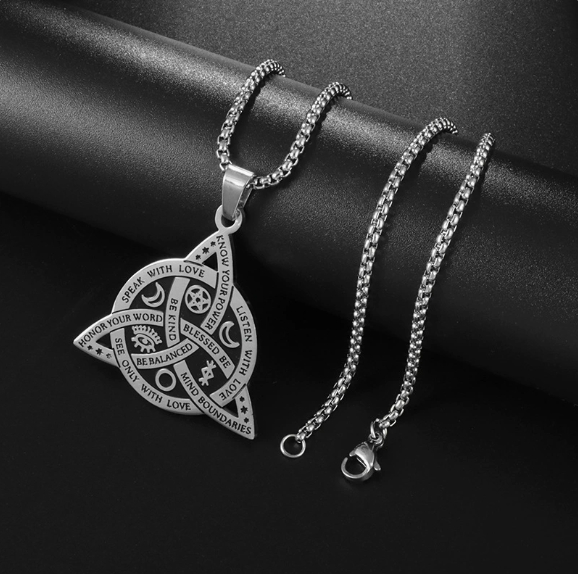 Men's Titanium Steel Pendant Star and Moon Fan-Shaped Necklace