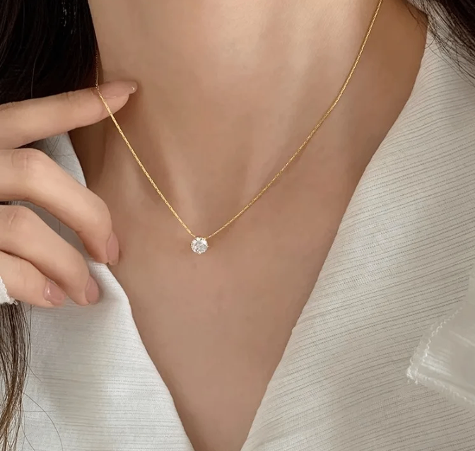 Mini round diamond pendant necklace image