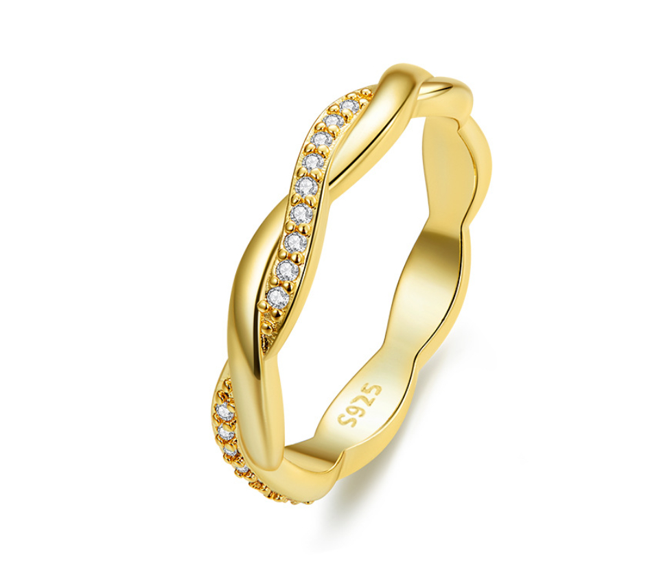Stylish twisted rope ring, sterling silver S925 band
