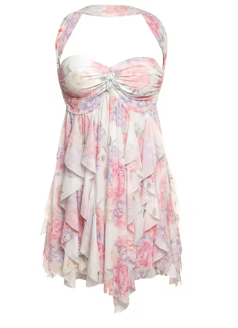 Sexy halter-neck irregular short dress image