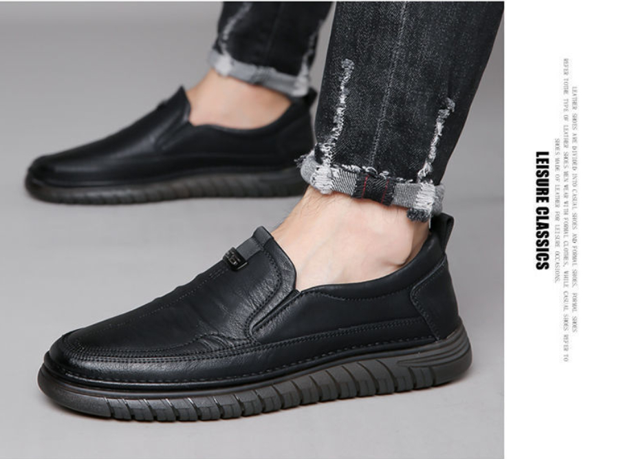New men's leather shoes, round toe, soft sole, casual loafers