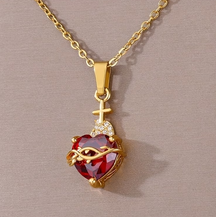Golden Heart Pendant Double-Layer Titanium Steel Necklace image
