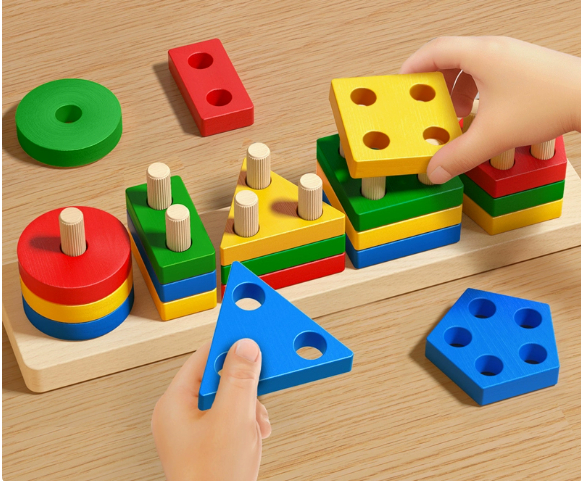 Montessori children's geometric educational assembly blocks