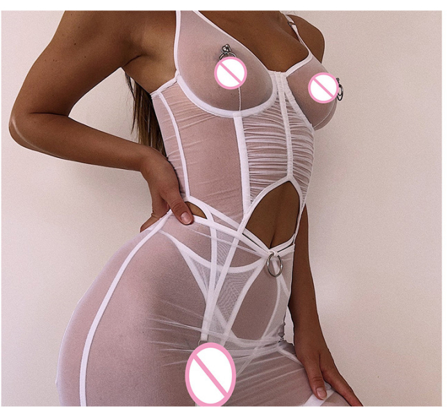 Lace transparent backless bra set with fishbone gathers