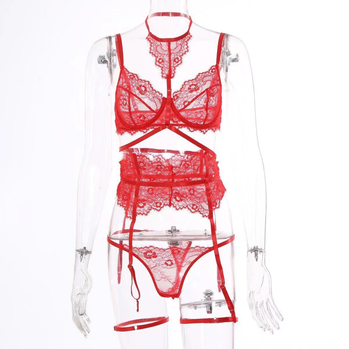 Fashionable lace patchwork lingerie set