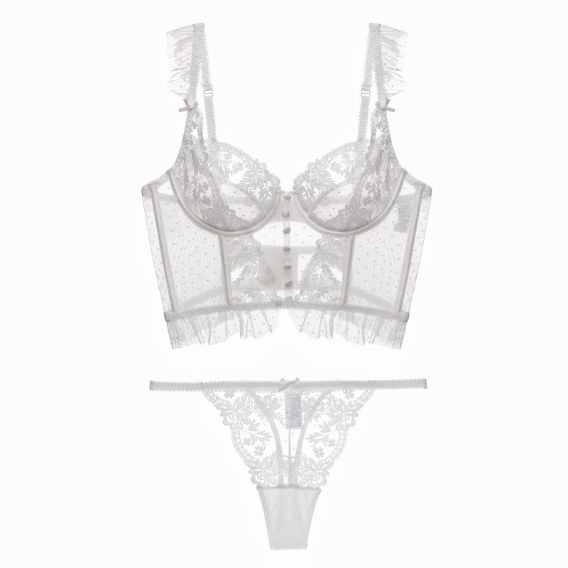 Lace Sling Corset Embroidered Bra Set
