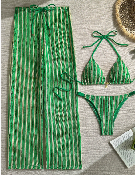 Printed halter neck tie swimsuit set