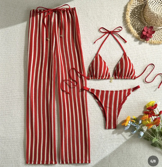 Printed halter neck tie swimsuit set
