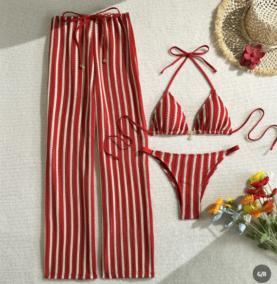 Printed halter neck tie swimsuit set image