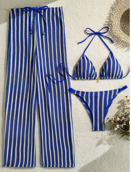 Printed halter neck tie swimsuit set