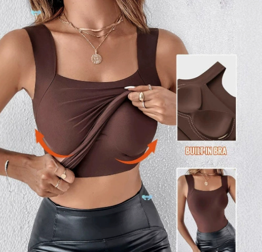 Fashionable solid-color padded top with shoulder straps