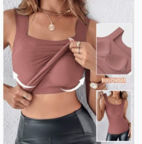 Fashionable solid-color padded top with shoulder straps