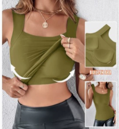 Fashionable solid-color padded top with shoulder straps