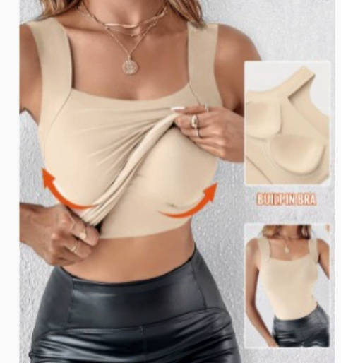 Fashionable solid-color padded top with shoulder straps