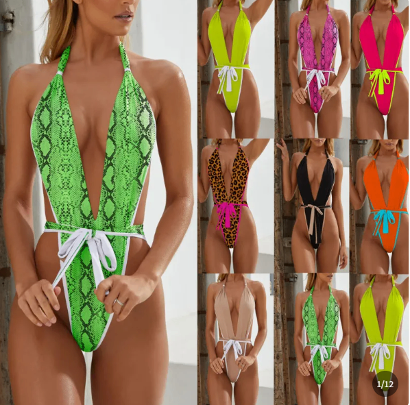 Bikini European and American style women's one-piece bandage swimsuit image
