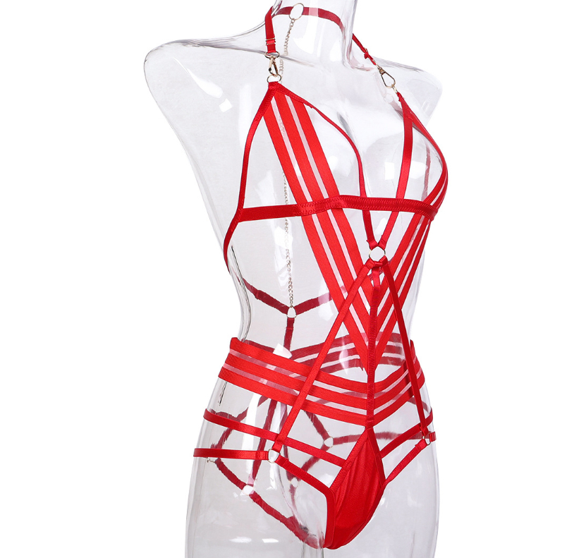 Women's bodysuit with back chain cutout