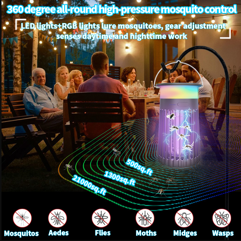 Outdoor 4-in-1 sensor adjustable electric mosquito repellent lamp that can be hung
