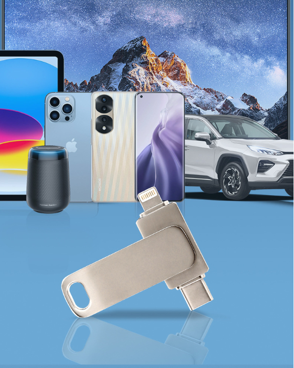 High-capacity metal USB flash drive, 2-in-1 dual-interface mobile phone USB flash drive