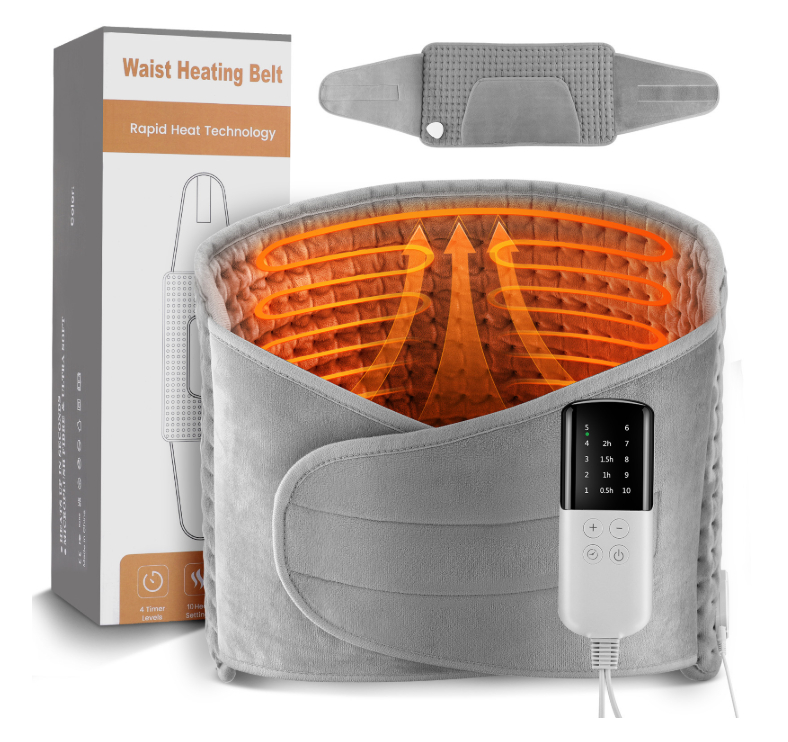 Straight-insert heated lumbar support belt with pockets