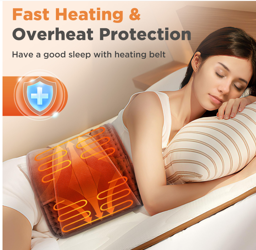 Straight-insert heated lumbar support belt with pockets