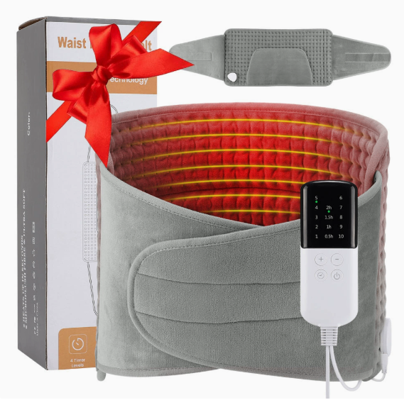 Straight-insert heated lumbar support belt with pockets image