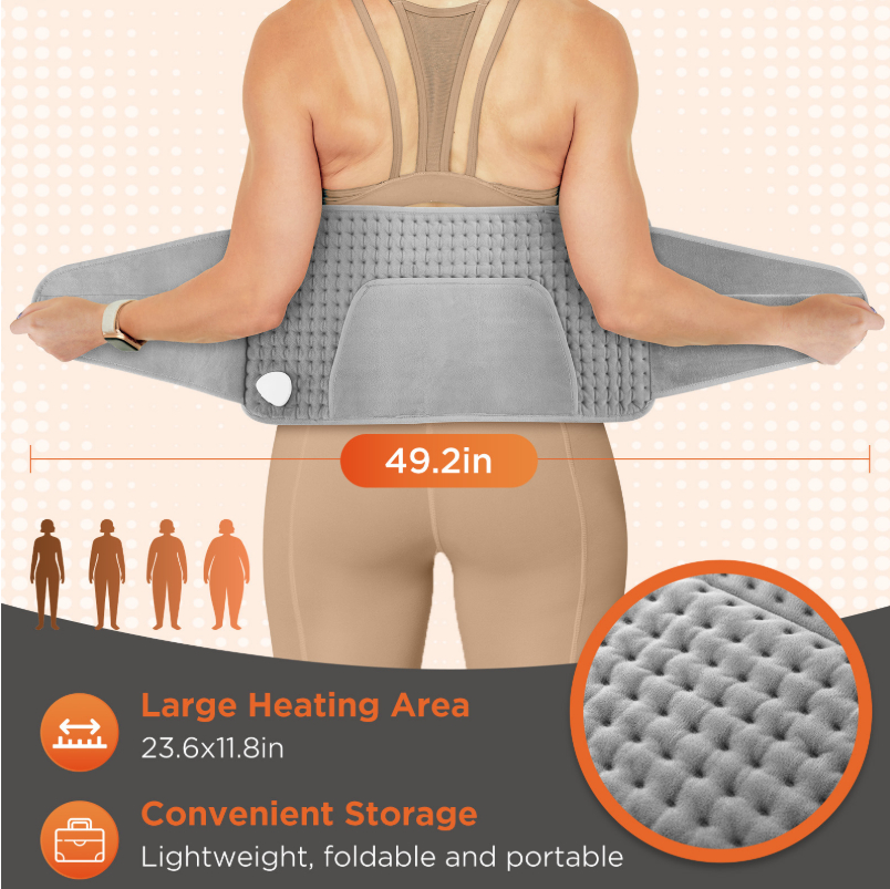 Straight-insert heated lumbar support belt with pockets