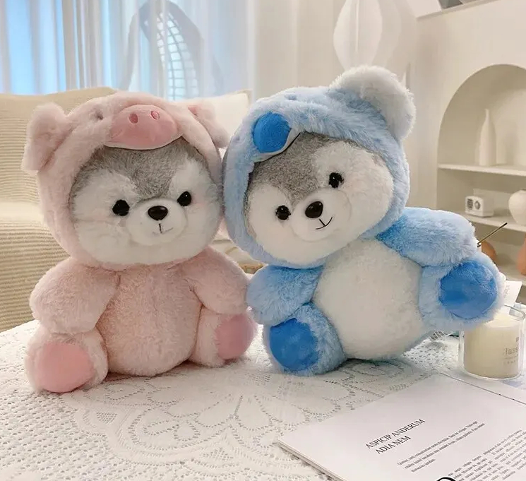 Cute transformation husky plush toy doll