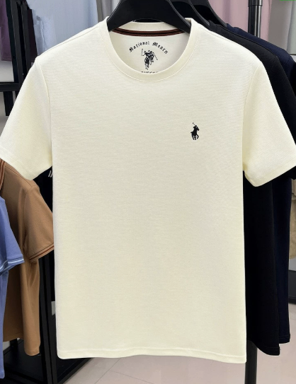 Round neck short sleeved T-shirt men's new pure cotton half sleeved top image