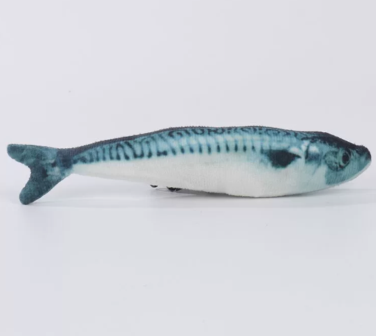 Simulated pet fish toy cat grinding teeth and biting plush fish image