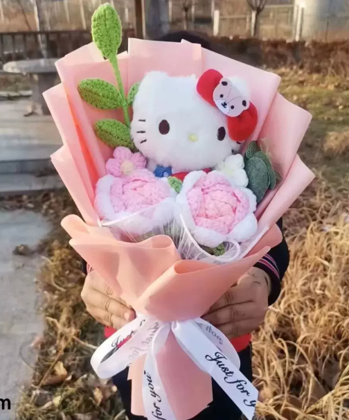 Graduation figurine wool flower bouquet