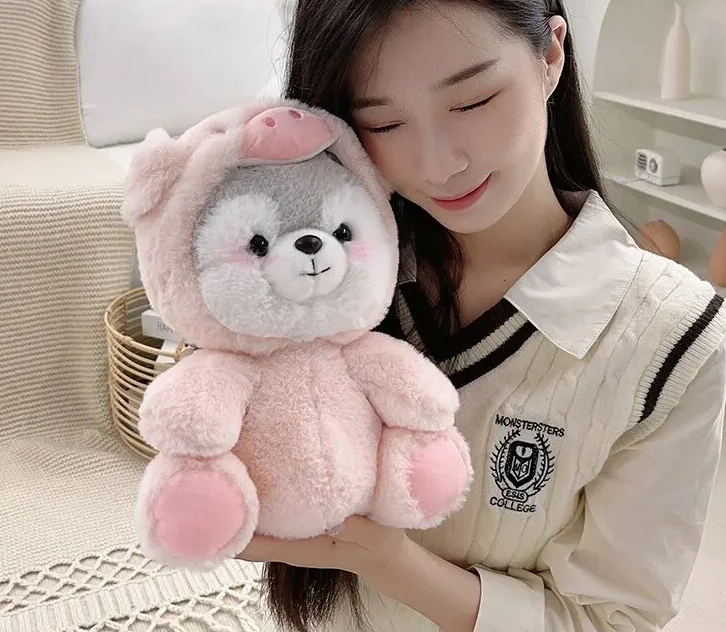 Cute transformation husky plush toy doll
