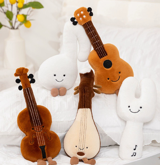 Creative simulation instrument guitar pipa pillow plush toy doll musical notes violin play