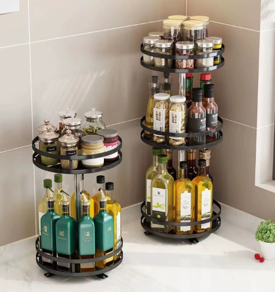 360-degree rotating kitchen storage rack - versatile multi-functional dishware storage rack for home countertops