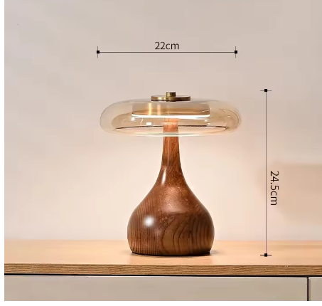 Medieval solid wood bedside table lamp for bedroom. Japanese-style vintage study glass table lamp. image