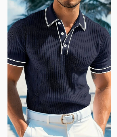 Men's Summer Short-Sleeve Color-Blocked Collared Breathable Comfortable Casual Everyday Polo Shirt image