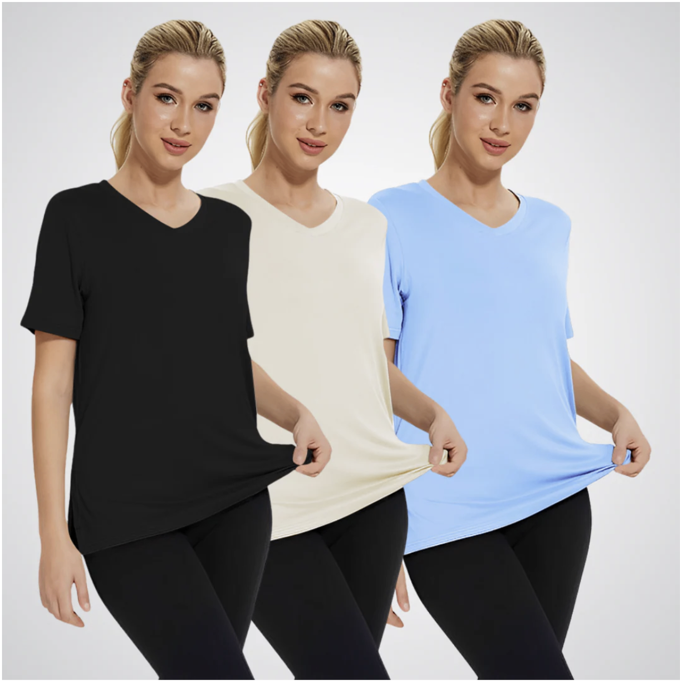 Simple and stylish V-neck solid color versatile T-shirt image